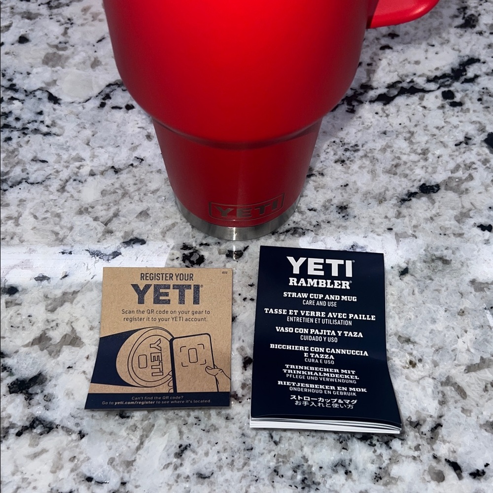 YETI Red 42 ounce Rambler mug with Handle and straw lid - Picture 6 of 6